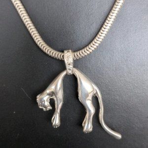 Vintage 925 panther cougar pendant on a snake chain necklace